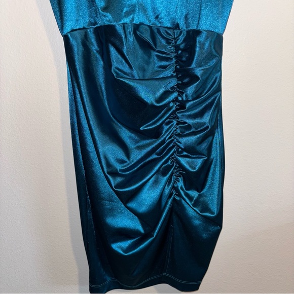 HOMECOMING DRESS Honey and Rosie Teal Satin Mini Size S - Picture 2 of 9